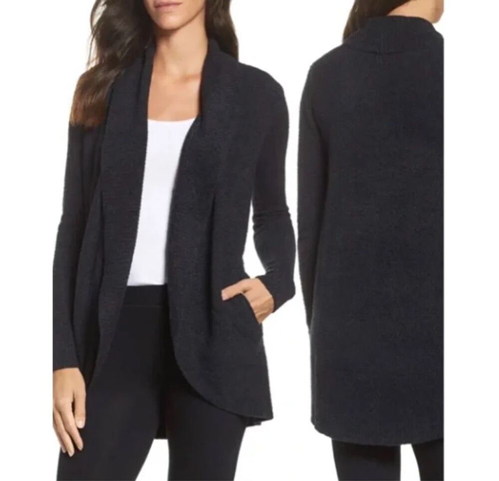 Barefoot Dreams $125 CozyChic Lite Circle Cardigan Black Womens Small NEW